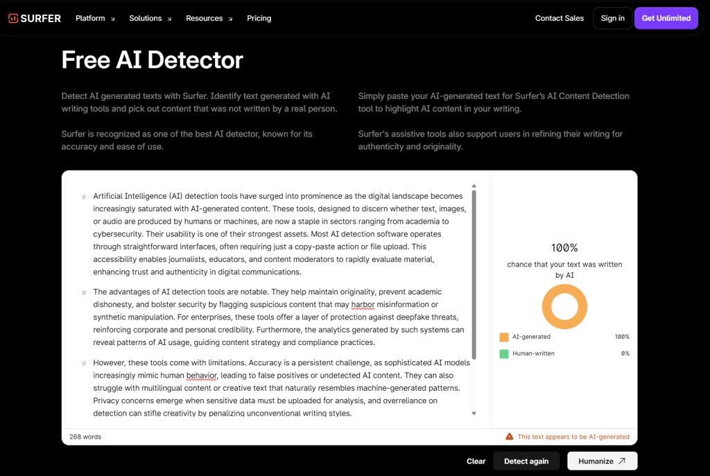 Surfer AI content detector