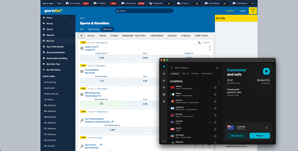 Accessing Sportsbet using Surfshark