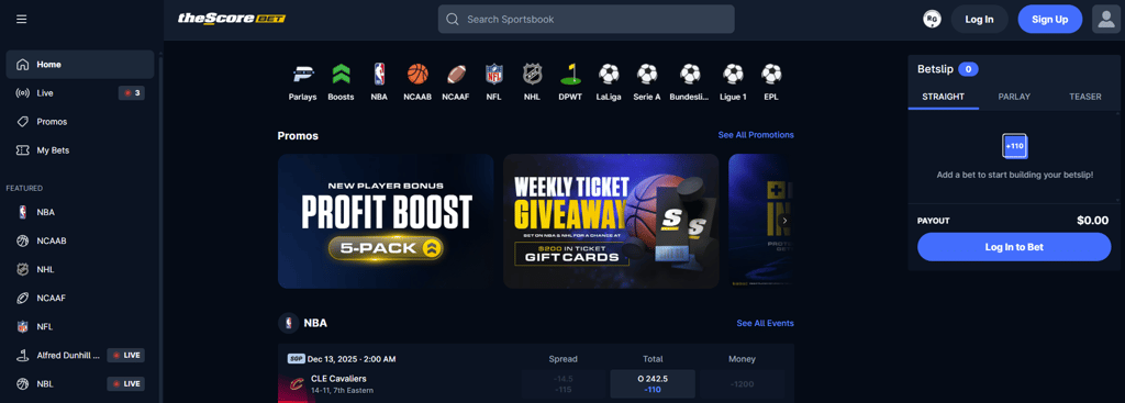theScore Bet home page