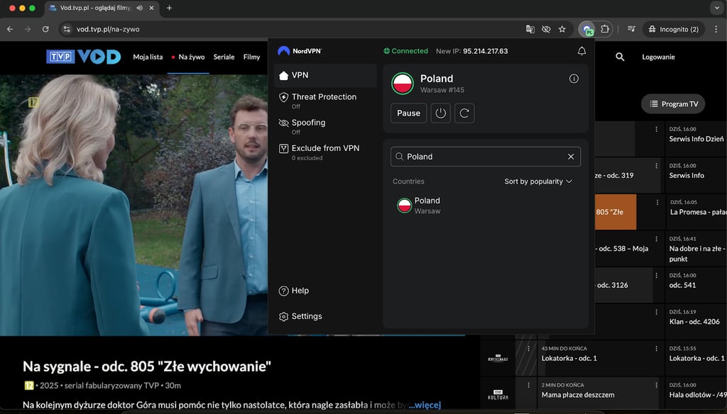 tvp streaming with vpn connection