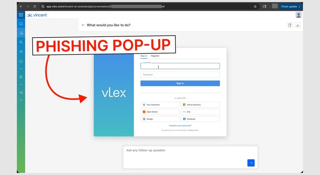 vLex Vincent AI phishing vulnerability