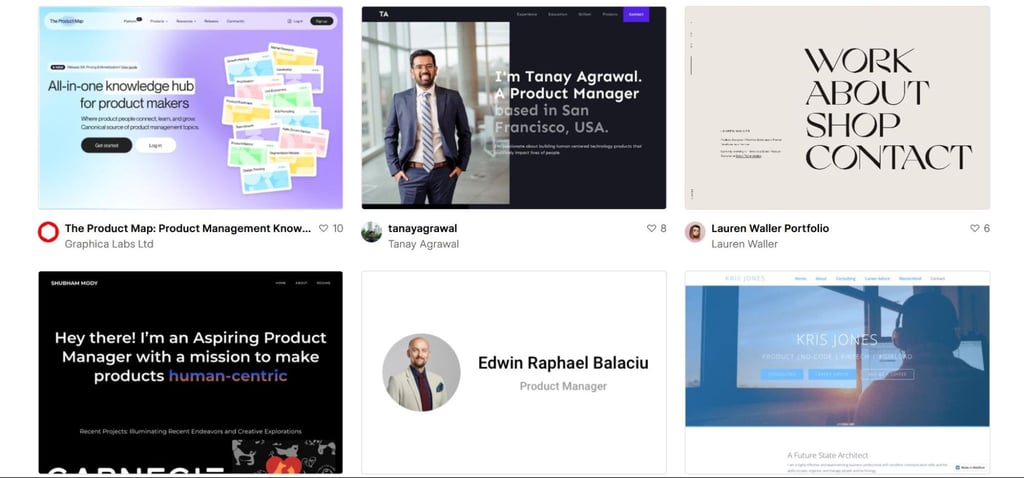 WebFlow official, examples of product management websites made with WebFlow