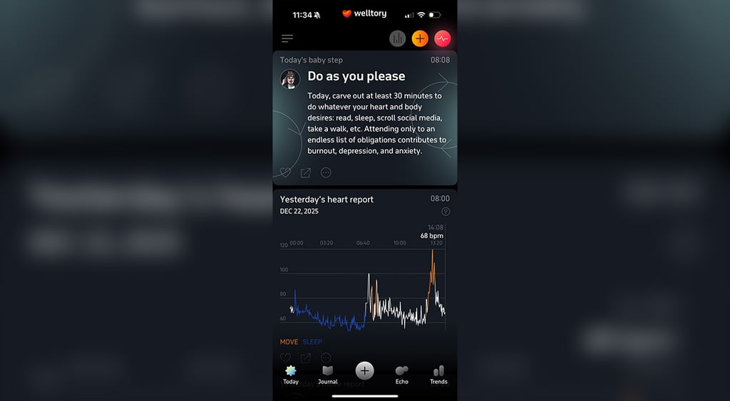 Welltory main dashboard