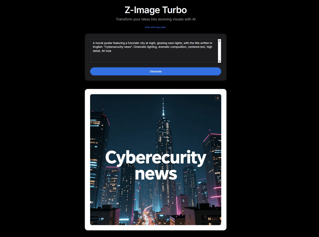 On the first attempt to generate an image with text, Z‑Image misspelled “Cybersecurity”