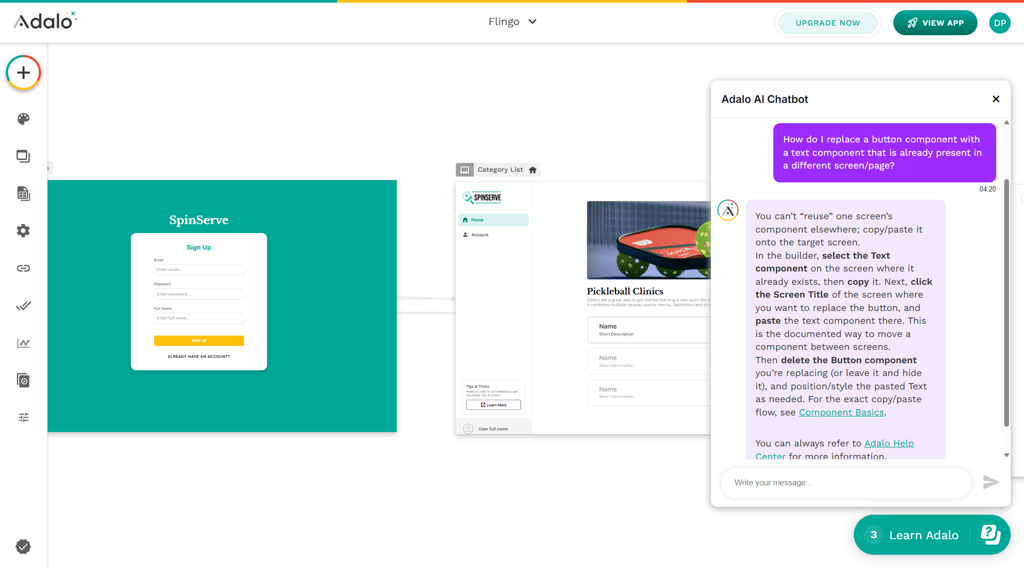 Adalo editor and AI chatbot