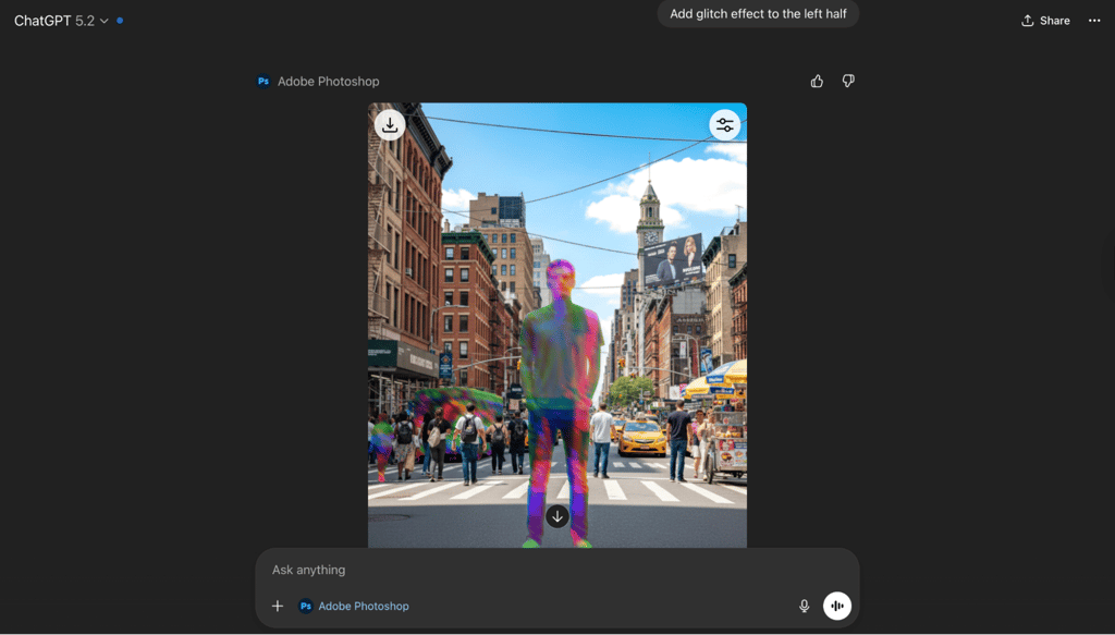 Applying a glitch effect to one image area