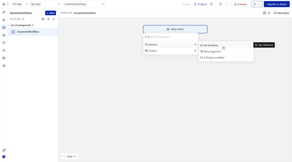 Bubble editor backend workflows