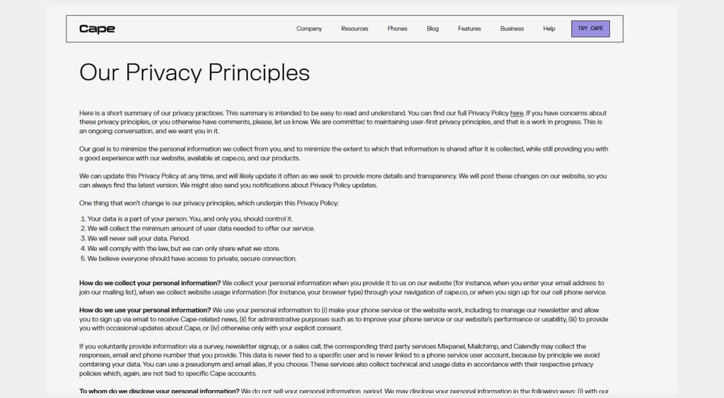 Cape privacy policy
