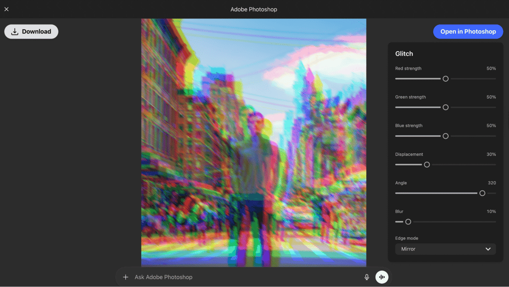 Glitch effect with adjustable distortion controls