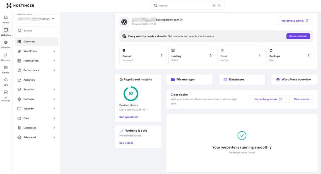 Hostinger dashboard interface new