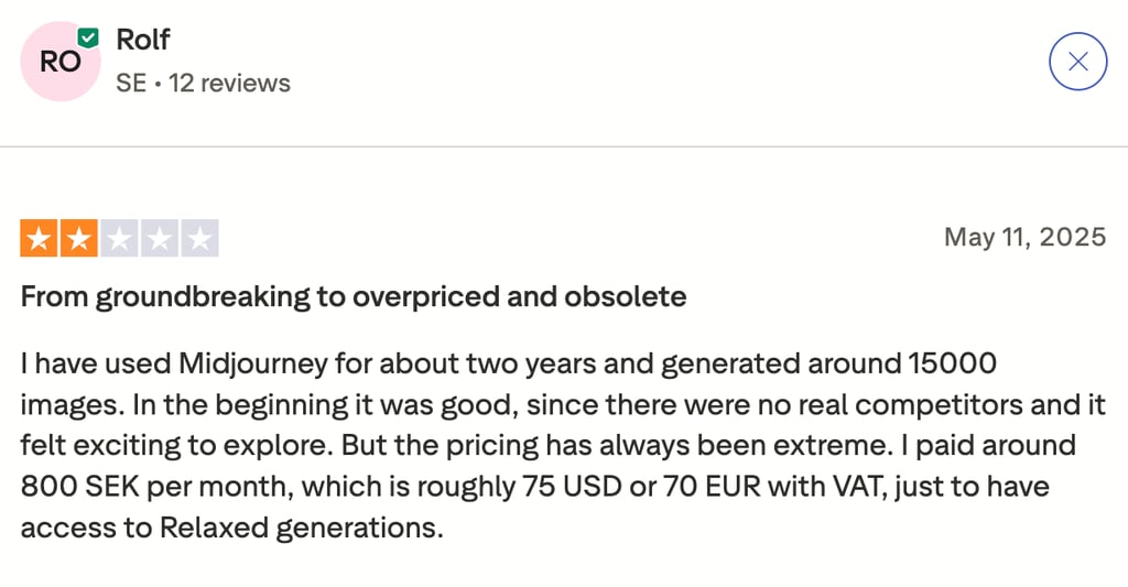Midjourney-negative-trustpilot-comment-pricing