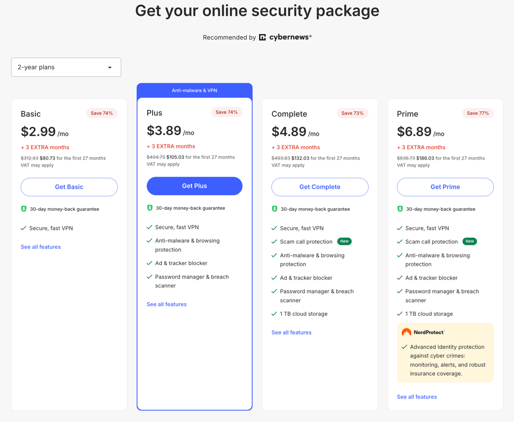NordVPN price page updated pricing