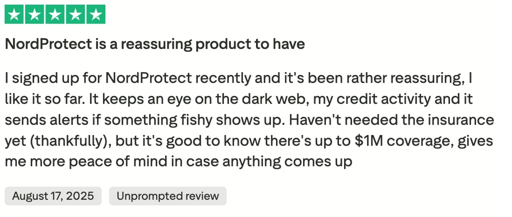 Nordprotect user review on Trustpilot