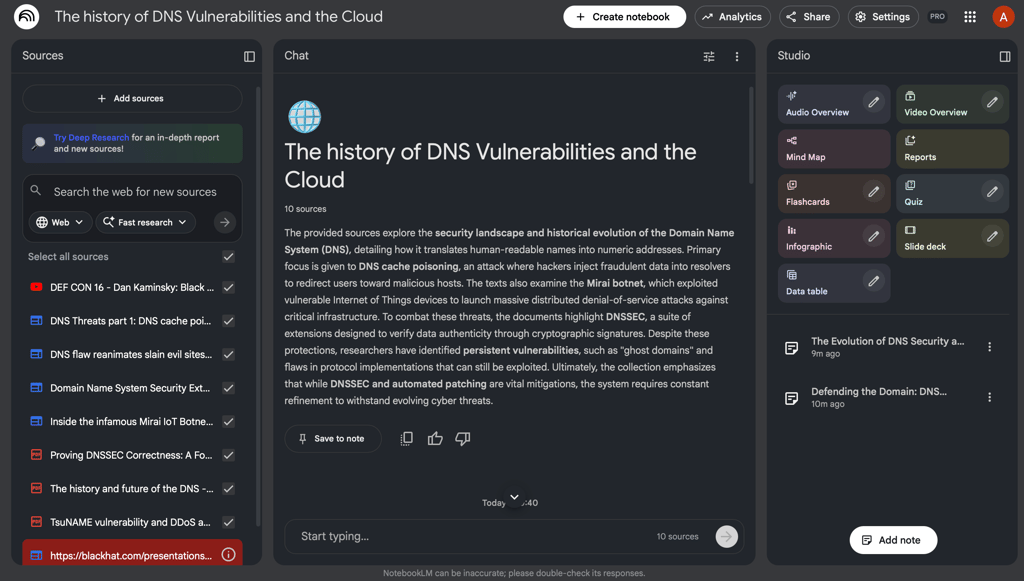NotebookLM’s summary of 10 sources I uploaded