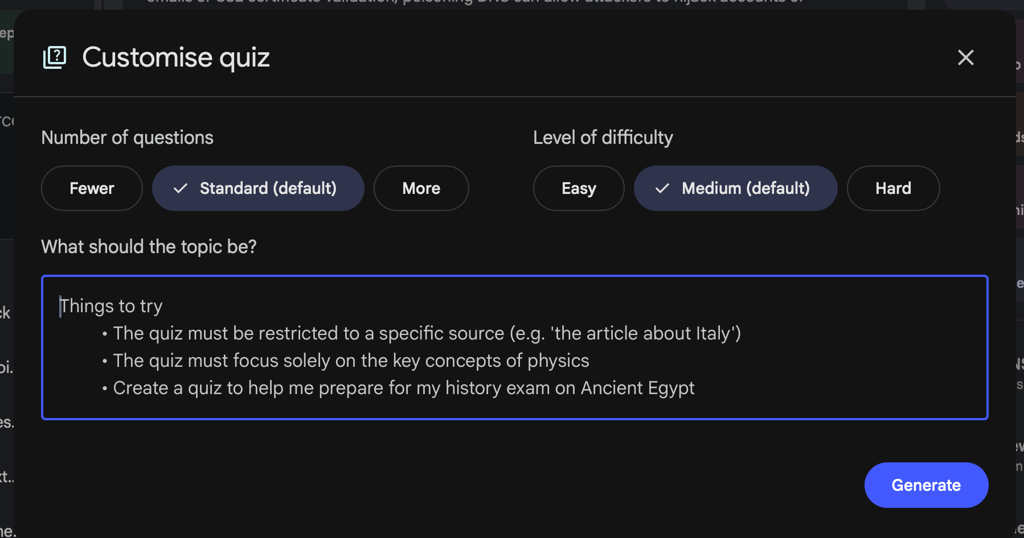 Customizing NotebookLM’s quiz