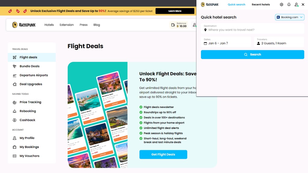 RatePunk's browser extension, with the platform's web-based dashboard in the background