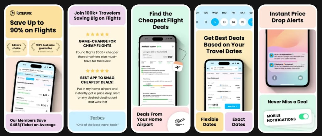 RatePunk's iOS app with a flight deal page