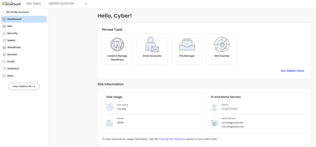 SiteGround dashboard overview