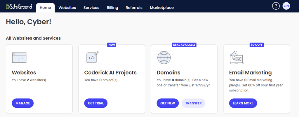 SiteGround home page