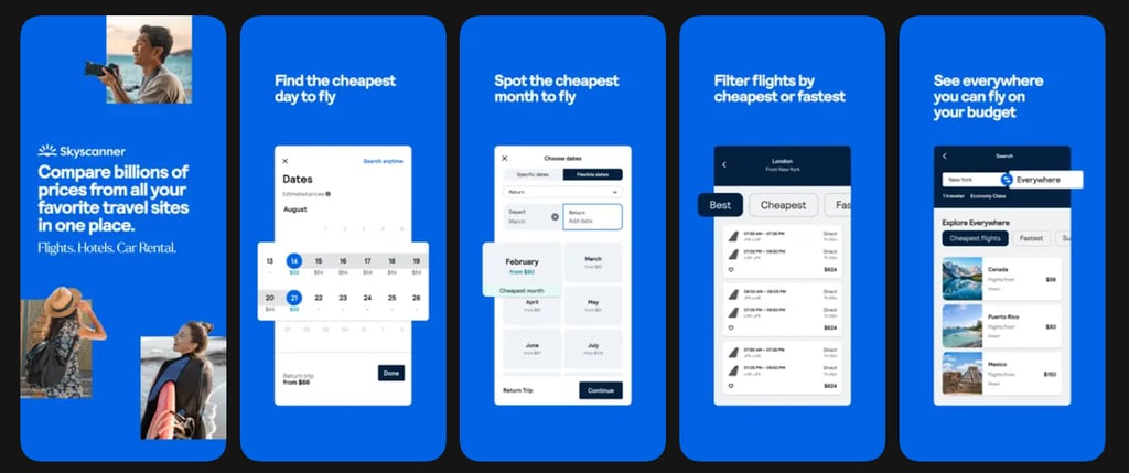Skyscanner's iOS app with the cheapest day and cheapest month searches, and flight filtering options