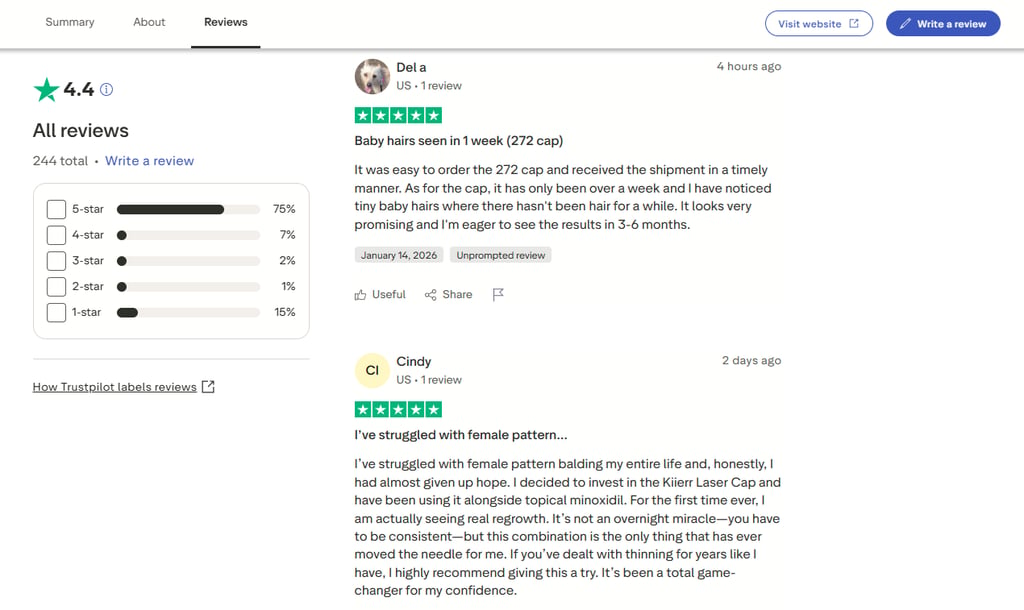 Trustpilot's Kiierr page with a 4.4/5 star rating
