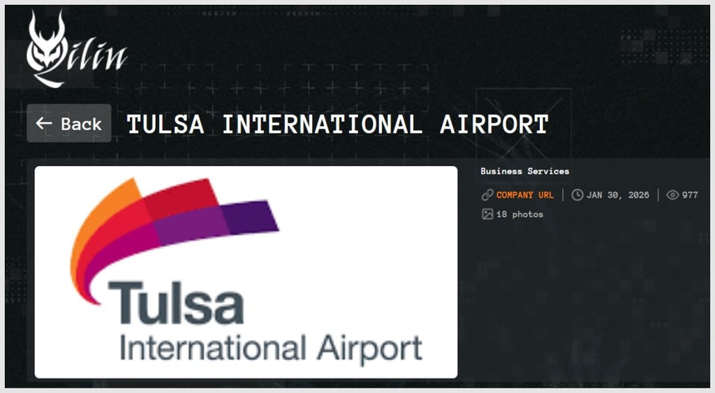 Qilin ransomware - Tulsa International Airport post