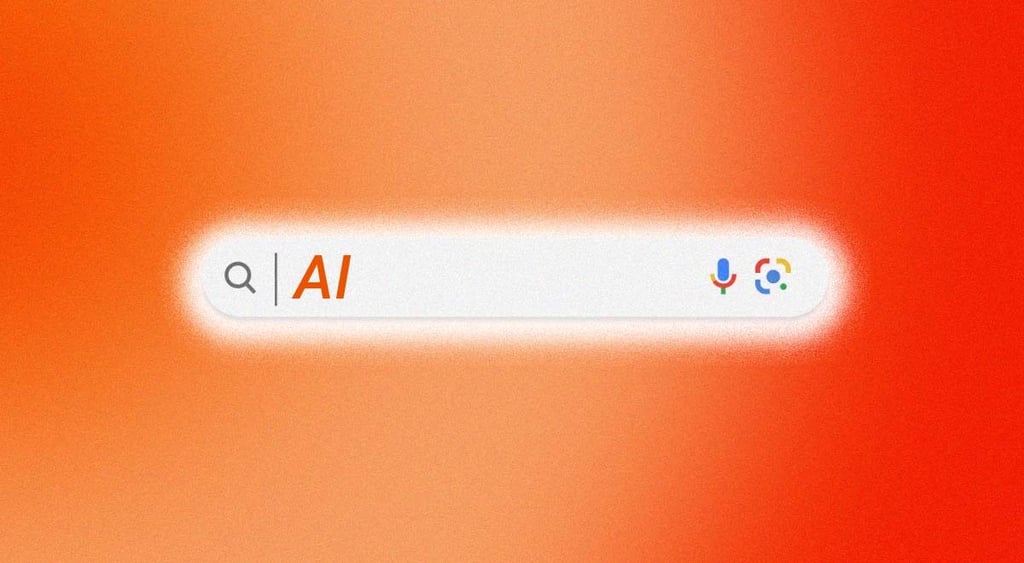 sunset orange background, Google search, AI in orange and cursive