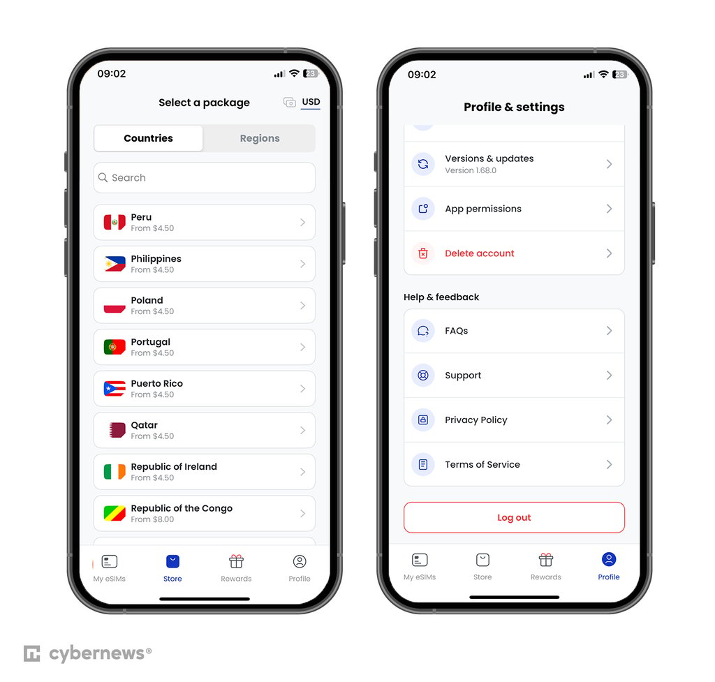 Airalo app interface on iOS for the Philippines plans