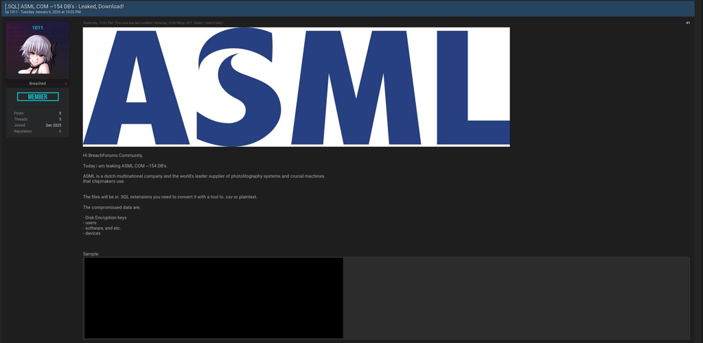 The post claiming fake ASML data breach