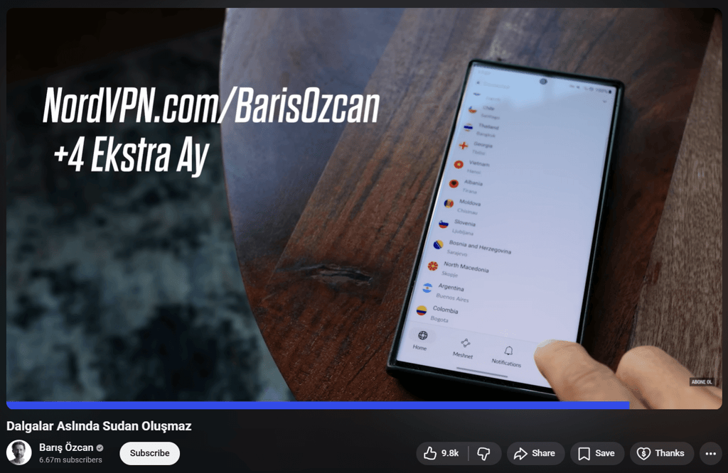NordVPN on Barış Özcan channel