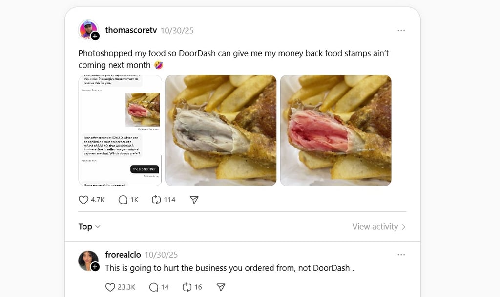 A screenshot of an undercooked leg of chicken and refund conversation.