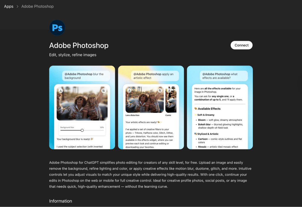Choose Connect and confirm the integration in the pop-up window