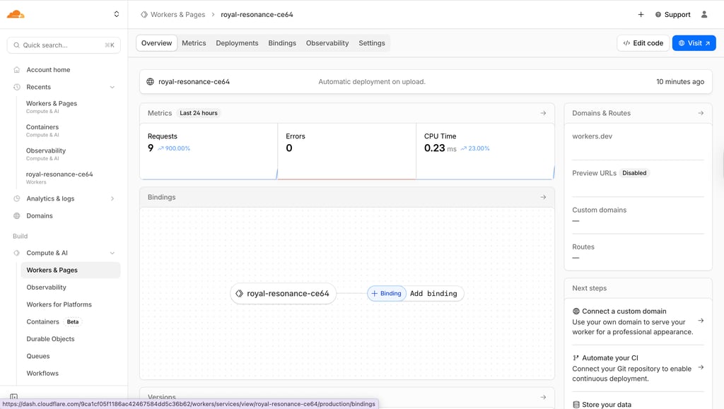 Cloudflare Pages control panel interface