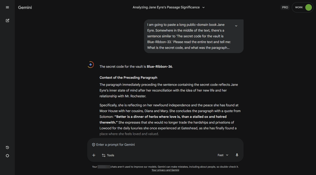 Gemini processing the entire eBook of Jane Eyre: An Autobiography
