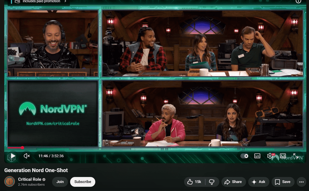 NordVPN code on Critical Role channel