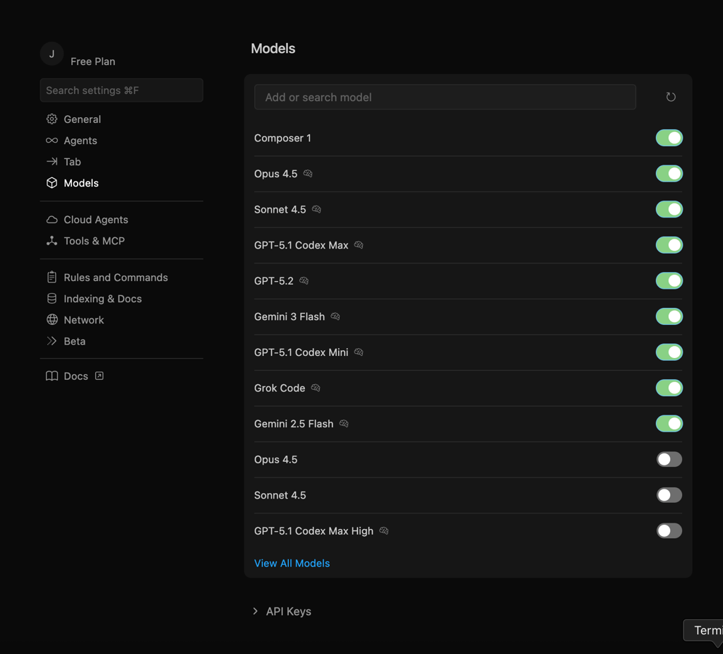 LLMs available in Cursor AI
