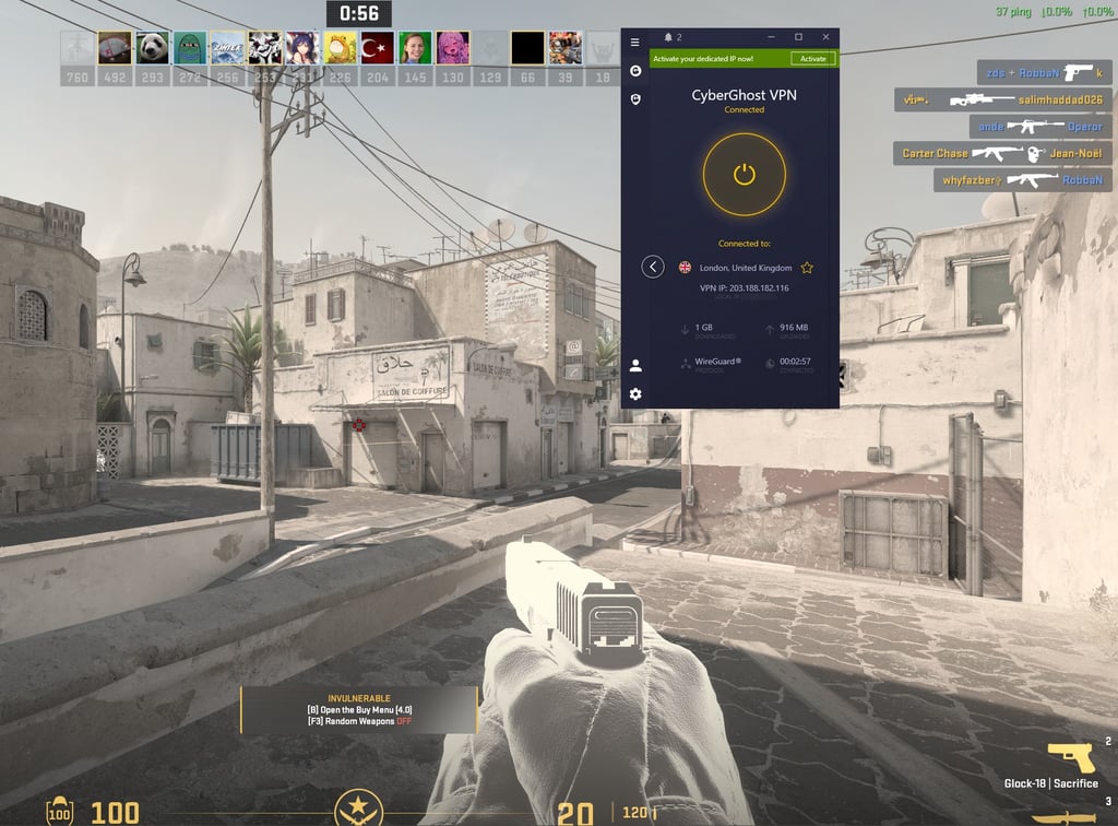 CyberGhost connected while playing CS2