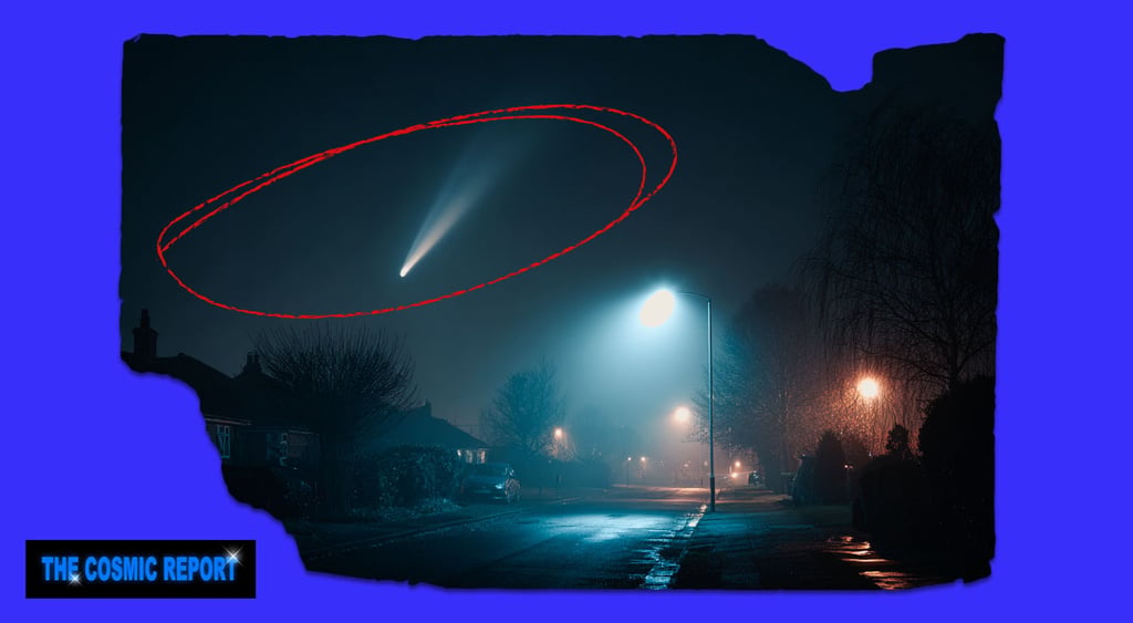 An amateur looking UFO light next to a streetlight.