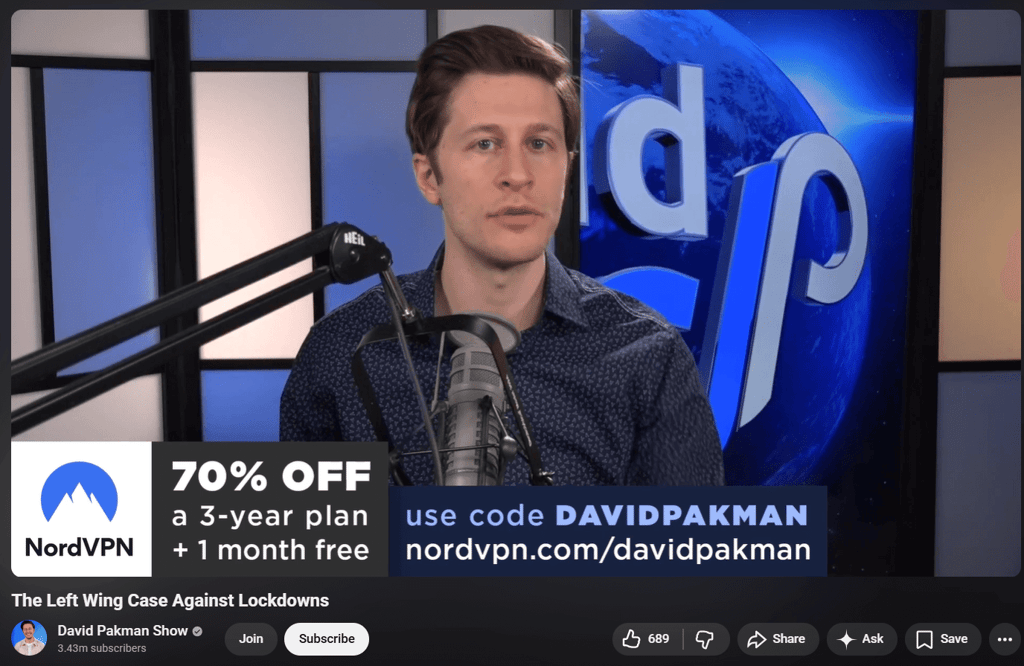 NordVPN code on David Pakman channel