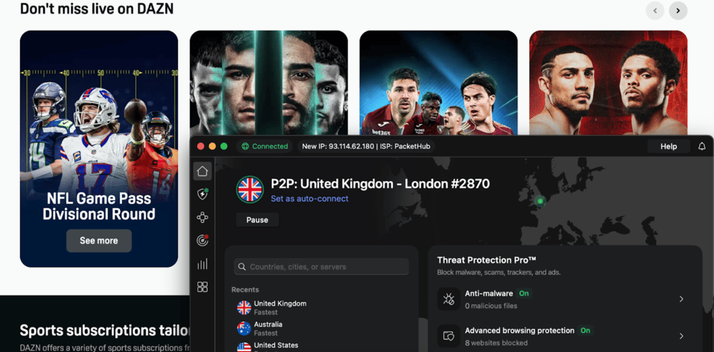 DAZN with NordVPN