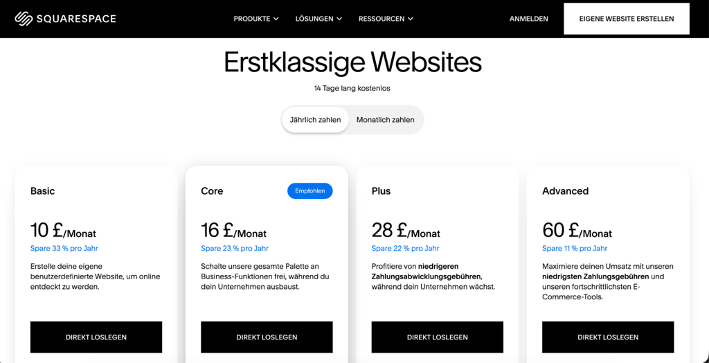 de squarespace pricing