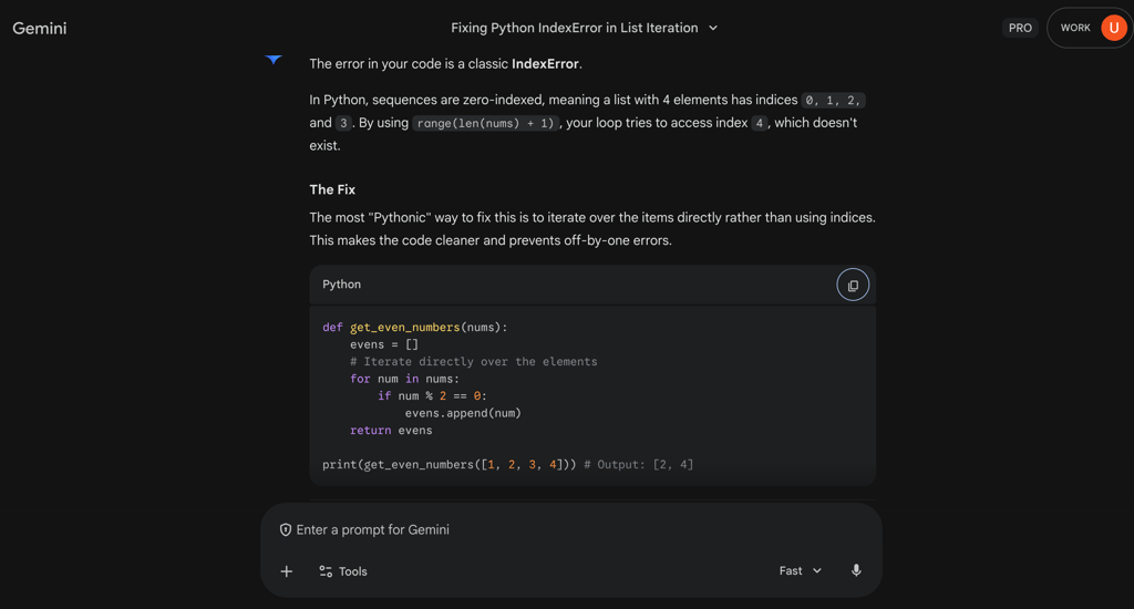 Gemini 3 elaborates on the code fix explanation