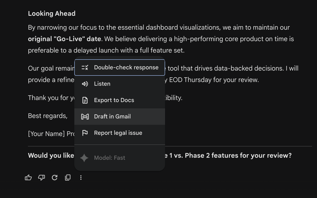 Gemini’s draft in Gmail option