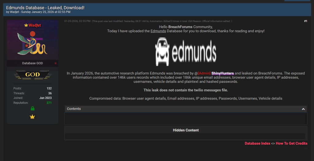 Edmunds data breach sample