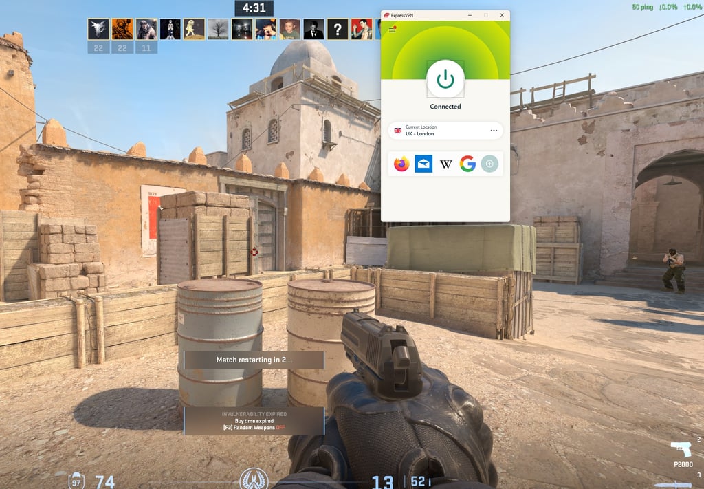ExpressVPN connected while playing Counter-Strike 2