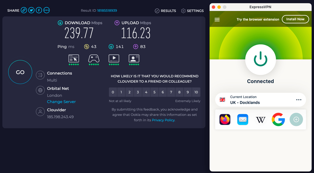 Internet speed when connected through ExpressVPN