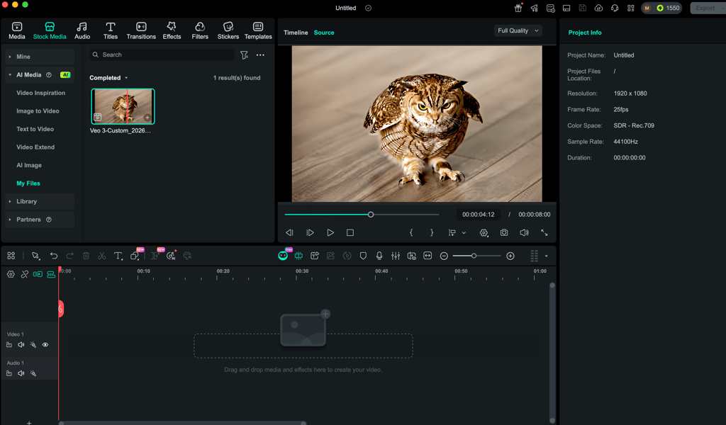 Generating an image-to-video output with Filmora