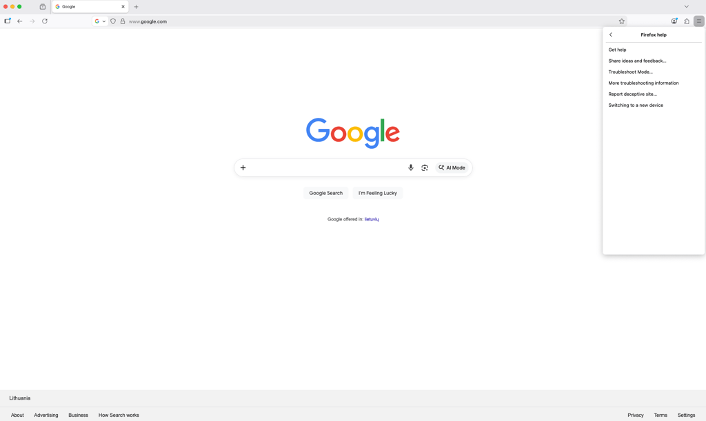 Firefox help menu