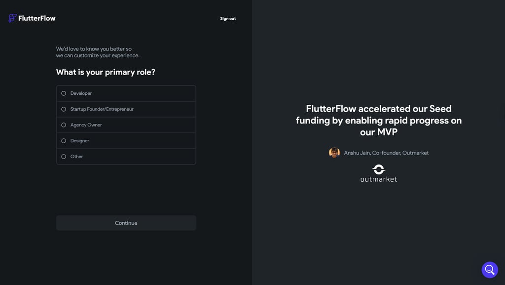 FlutterFlow onboarding questions
