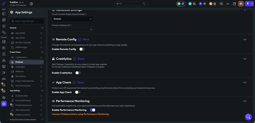 flutterflow performance settings